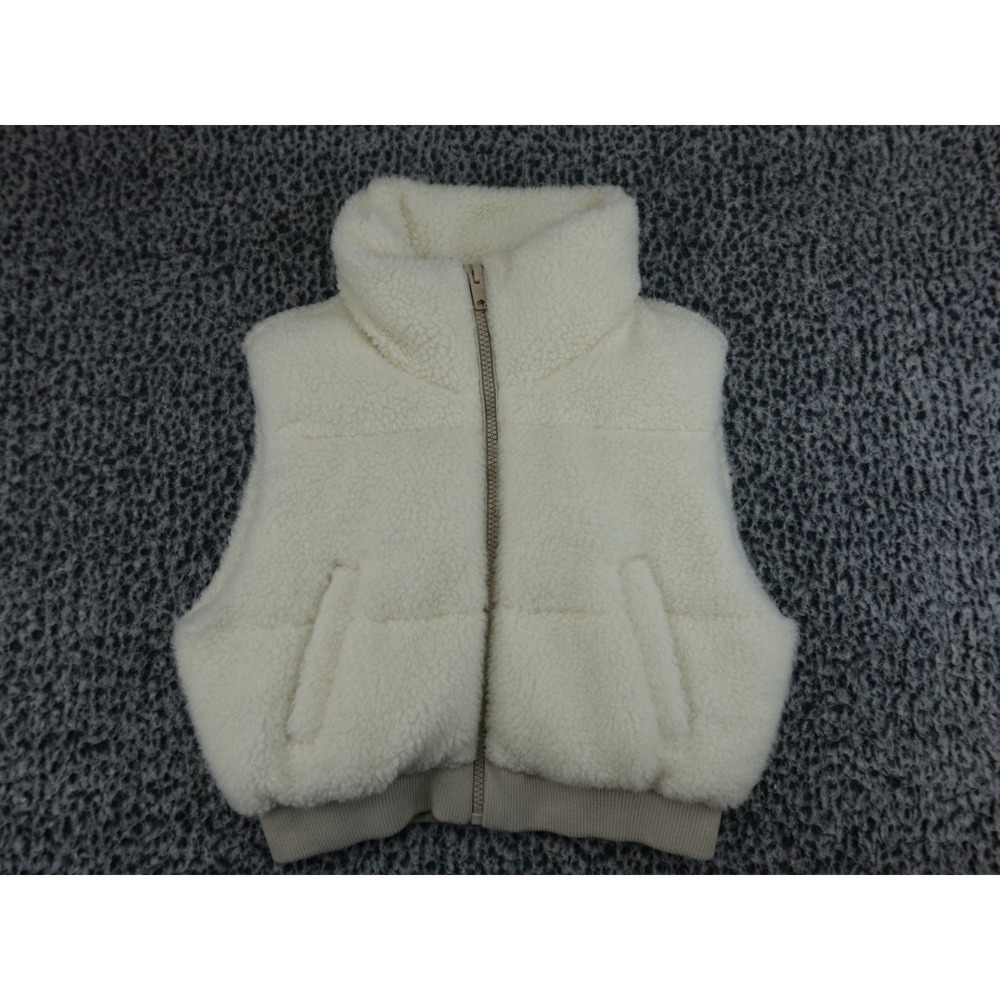 Garage Sherpa Puffer Vest Womens Medium Cream Ivory Faux Shearling Full Zip Coz